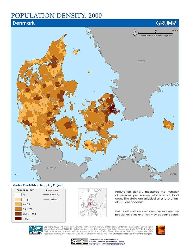 丹麦人口密度地图