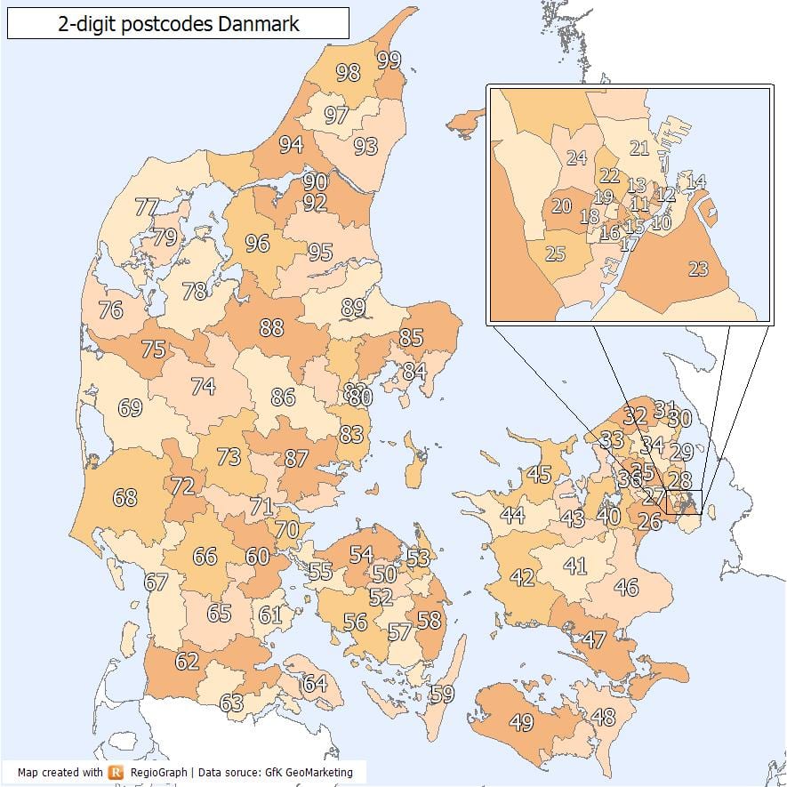 丹麦的邮政编码的地图