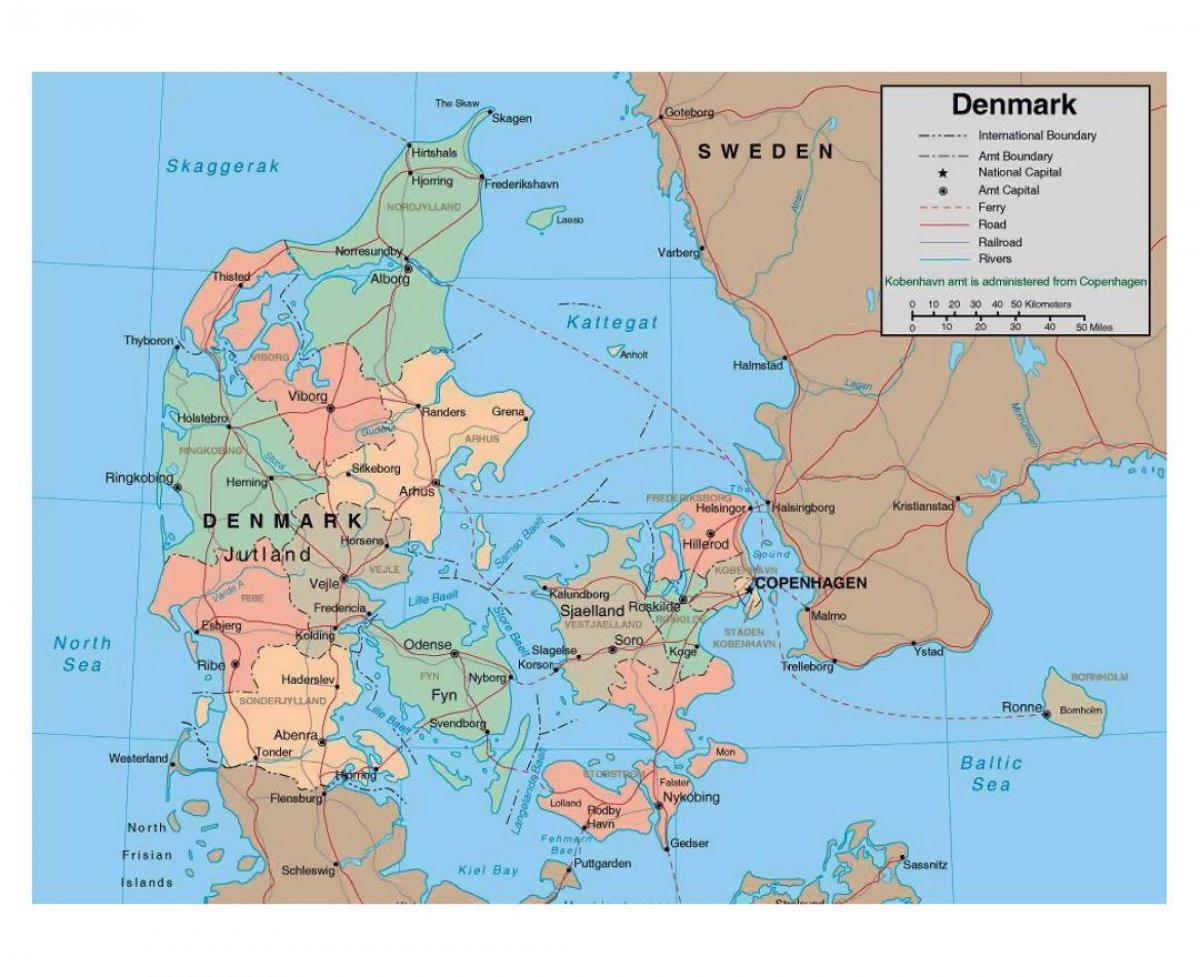 详细的地图丹麦